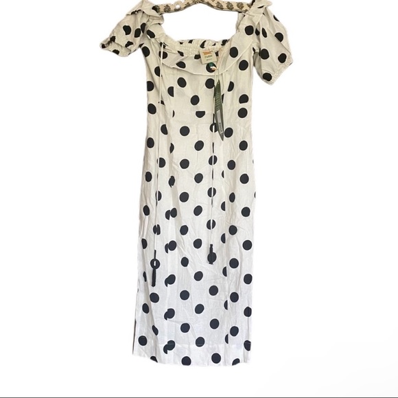 Anthropologie Farm Rio Black Onca Polka Dot Off Shoulder Midi xsmall nwt - Picture 3 of 4